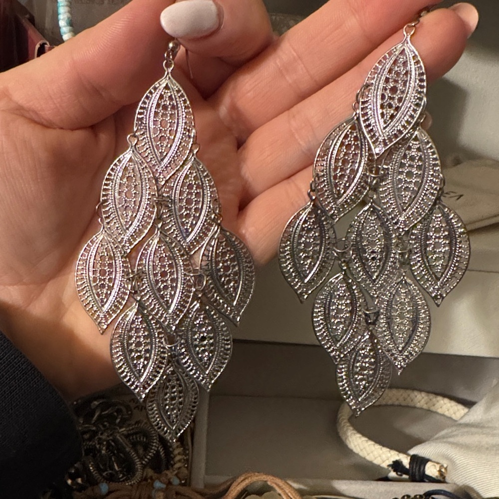 Elegant Silver Leaf Drop Earrings